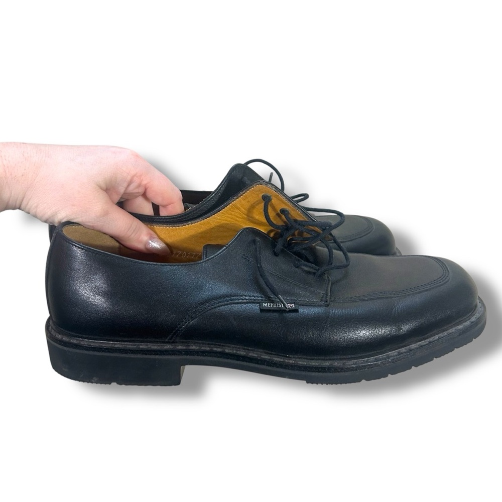 Mephisto Black Leather Lace-Up Derby Shoes